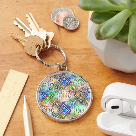 White Mandala Pattern Over Colorful Jewel Tones Sleutelhanger (Bureau)