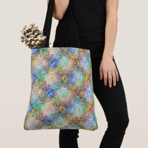 White Mandala Pattern Over Colorful Jewel Tones Tote Bag