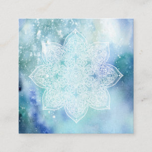 *~* White Mandala Zee Beach Ocean Soft Waterverf Vierkante Visitekaartje