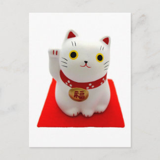 White Maneki Neko on a Red Carpet Briefkaart