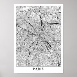 White Map Parijs Poster