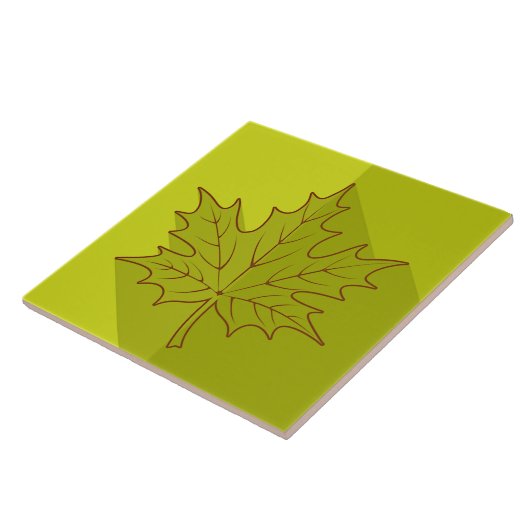 White Maple Leaf Outline on bright green Tegeltje (Zijkant)