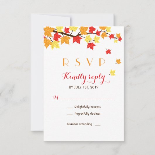 White Maple Leaves Herfst Season Wedding RSVP Kaar (Voorkant)