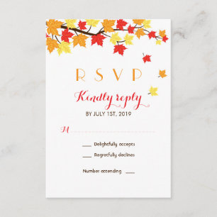 White Maple Leaves Herfst Season Wedding RSVP Kaar Kaartje