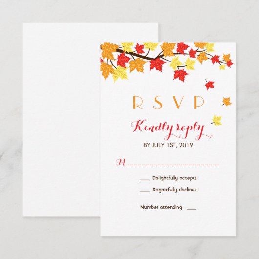White Maple Leaves Herfst Season Wedding RSVP Kaar Kaartje (Voorkant / Achterkant)