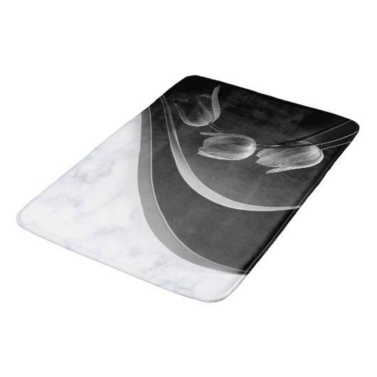 White marble Abstract Tulips Bath Mat (Gekanteld)