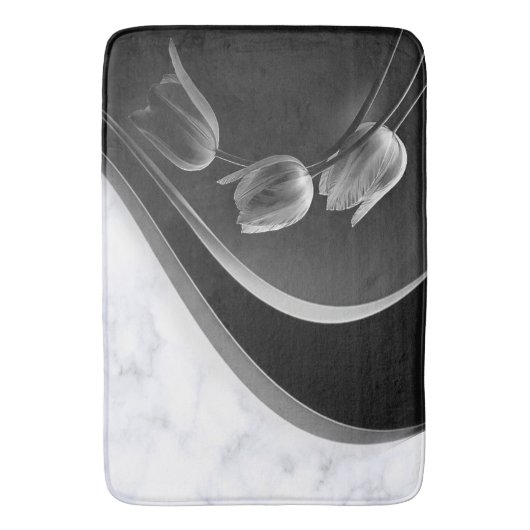 White marble Abstract Tulips Bath Mat (Voorkant Verticaal)