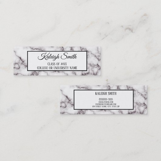 White Marble Afstuderen Insert Name Kaart Contactkaartje (Voorkant / Achterkant)