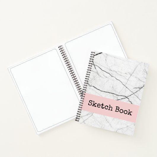White Marble and Blush Sketch Book Notitieboek (Binnen)