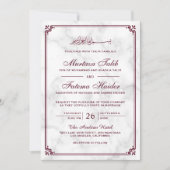 White Marble and Burgundy Border Muslim Wedding Kaart (Voorkant)