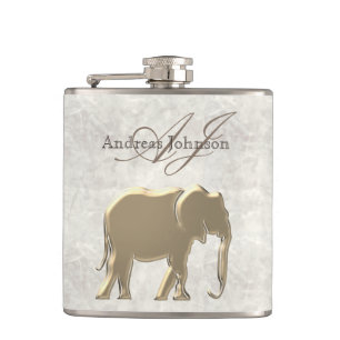 White marble and Gold Elephant Elegant Monogramed Heupfles