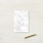 White marble and Roos Gold Foil Geometric Heart Post-it® Notes (Op bureau)