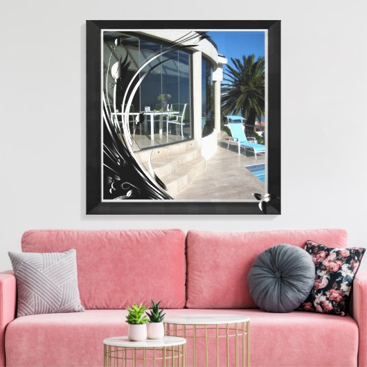 White Marble - Black Abstract Filigree Canvas Afdruk (Insitu (Woonkamer))