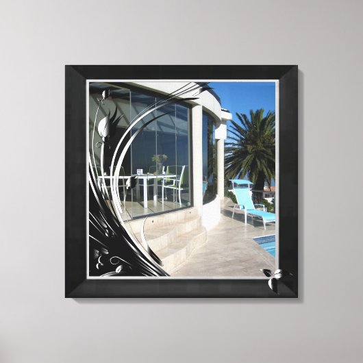 White Marble - Black Abstract Filigree Canvas Afdruk (Voorkant)