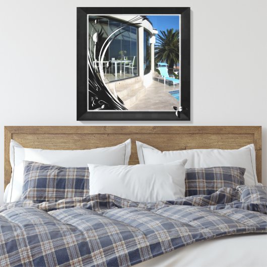 White Marble - Black Abstract Filigree Canvas Afdruk (Insitu (Slaapkamer))