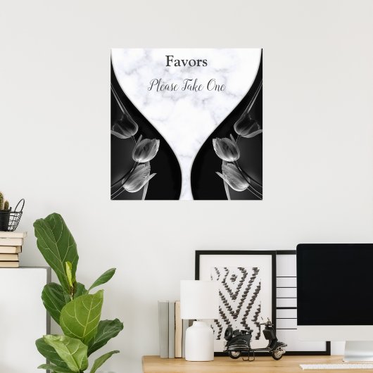 White marble - Black Abstract Tulips Favors Poster (Thuiskantoor)