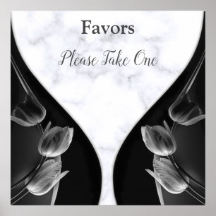 White marble - Black Abstract Tulips Favors Poster