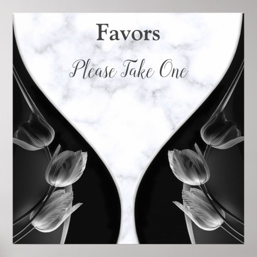 White marble - Black Abstract Tulips Favors Poster (Voorkant)