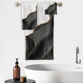 White marble Black Agate Gold Glitter Bad Handdoek