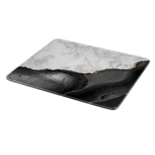 White marble Black Agate Gold Glitter Snijplank (Hoek)