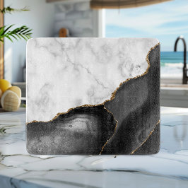 White marble Black Agate Gold Glitter Snijplank