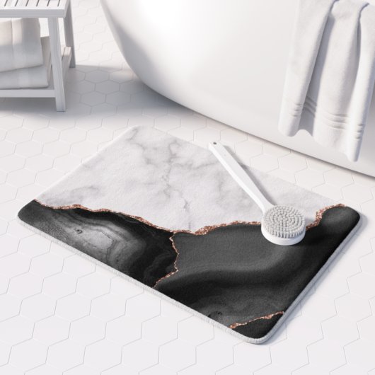 White marble Black Agate Roos Gold Glitter Badmat