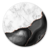 White marble Black Agate Roos Gold Glitter Keramische Knop (Voorkant)