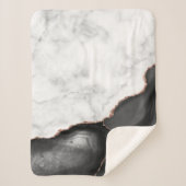White marble Black Agate Roos Gold Glitter Sherpa Deken (Voorkant)