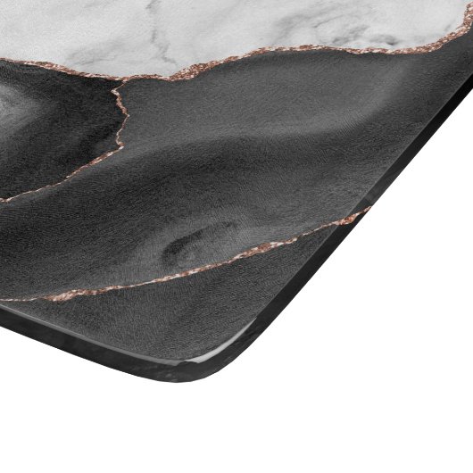 White marble Black Agate Roos Gold Glitter Snijplank (Hoek)