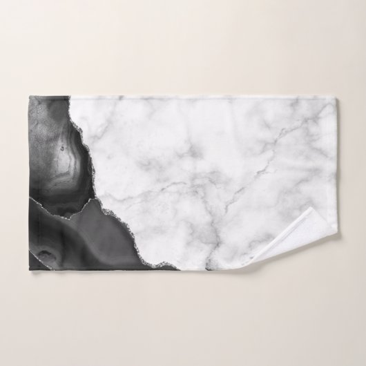 White marble Black Agate Silver Glitter Handdoek (Handdoek)