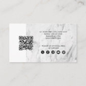White Marble Black Business Logo QR Code Loyalty Visitekaartje (Achterkant)