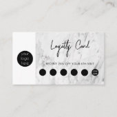 White Marble Black Business Logo QR Code Loyalty Visitekaartje (Voorkant)