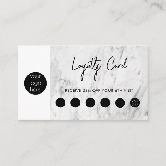 White Marble Black Business Logo QR Code Loyalty Visitekaartje (Voorkant)
