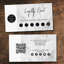 White Marble Black Business Logo QR Code Loyalty