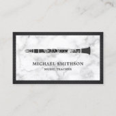 White Marble Black Clarinet Music Teacher Visitekaartje (Voorkant)
