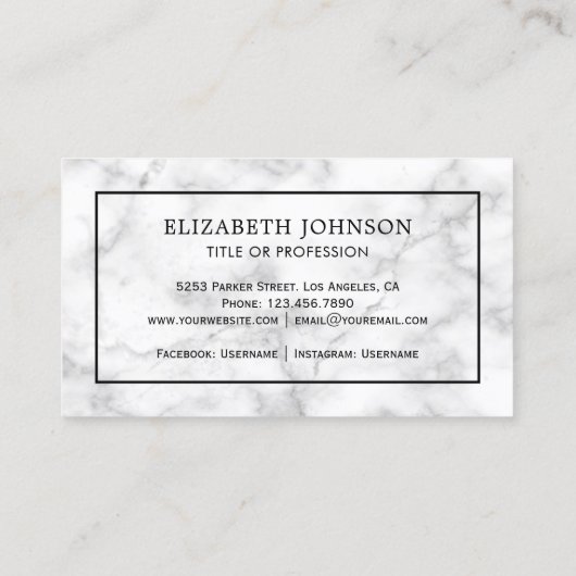 White marble Black Feather Quill Pen Visitekaartje (Achterkant)