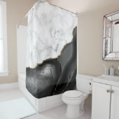White marble Black Gold Agate Douchegordijn (In situ)