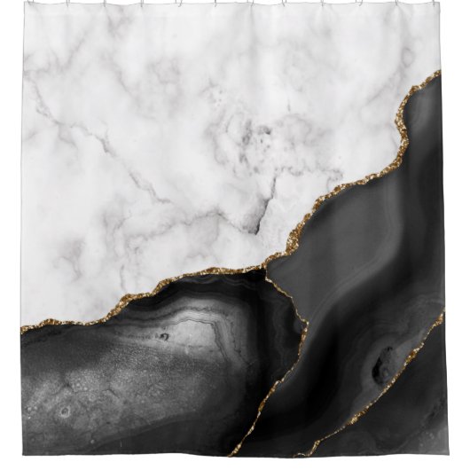 White marble Black Gold Agate Douchegordijn (Voorkant)