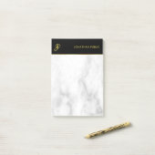 White marble Black Gold Elegant Monogram Sjabloon Post-it® Notes (Op bureau)