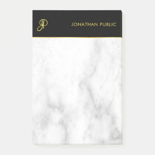 White marble Black Gold Elegant Monogram Sjabloon Post-it® Notes