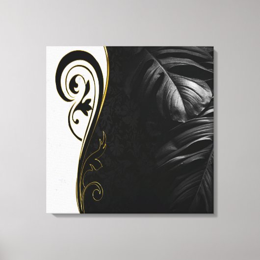 White marble, Black, Gold Filigree Canvas Afdruk (Voorkant)