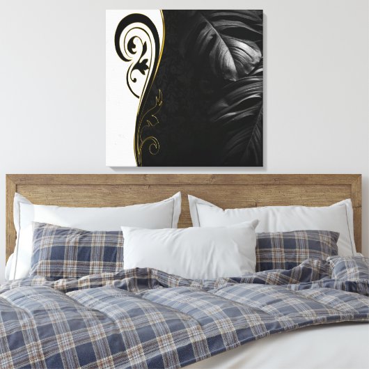 White marble, Black, Gold Filigree Canvas Afdruk (Insitu (Slaapkamer))