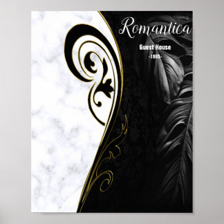 White marble, Black, Gold Filigree Poster