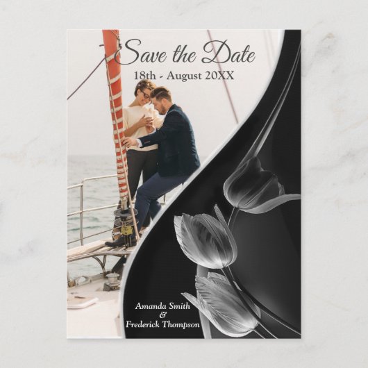 White Marble Black Modern Graphic Save the Dates Aankondigingskaart (Voorkant)