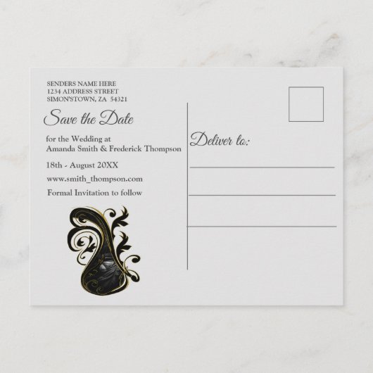 White Marble Black Modern Graphic Save the Dates Aankondigingskaart (Achterkant)
