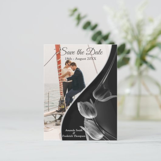 White Marble Black Modern Graphic Save the Dates Aankondigingskaart (Staand voorkant)