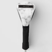 White Marble Black Silver Monogrammed Name Golfheadcover (Voorkant)