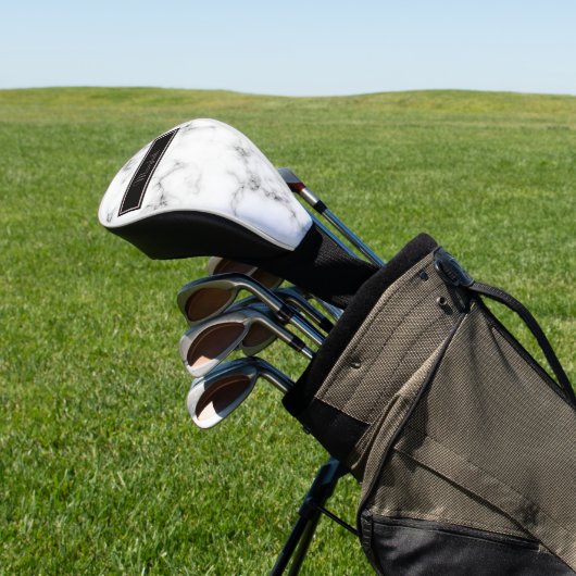 White Marble Black Silver Monogrammed Name Golfheadcover (Insitu)