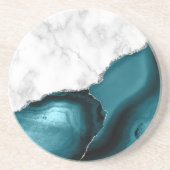 White marble Blauwgroen Blue Agate Silver Glitter Zandsteen Onderzetter (Voorkant)