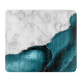 White marble Blauwgroen Blue Agate Silver Snijplank (Voorkant)